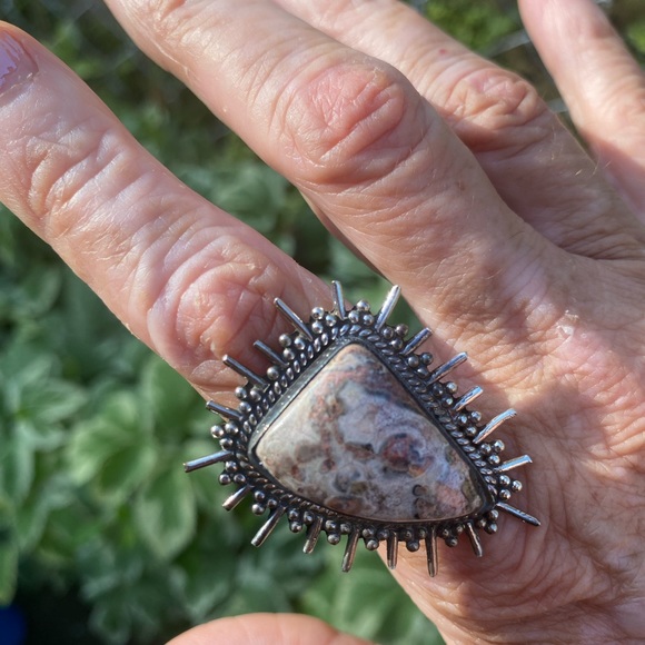 Leopard Skin Jasper & Sterling Silver Handcrafted Ring Size 8 - Picture 2 of 4
